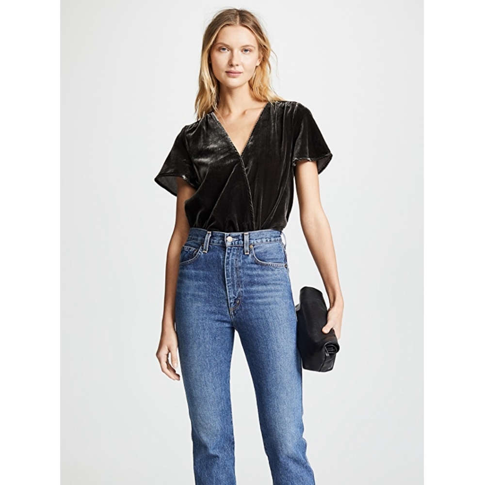 SPLENDID Velvet Surplice Short Sleeve Wrap Top